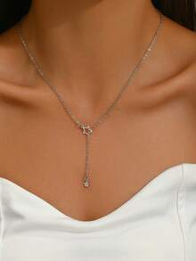 1 件银色简约 Y 形星形吊坠项链，适合女性日常佩戴、约会、生日、婚礼、派对（避免接触水） - 銀色 - 查看 2