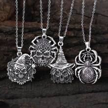 GuoShuang 4pcs Retro Men's Necklace Gothic Rock Skull Halloween Retro Necklace Jewelry Gift