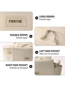 1 件可爱灯芯绒午餐手提袋，可重复使用的保温午餐盒，多功能防水防漏成人午餐手提冷藏袋，带拉链，适用于工作、野餐或旅行学校用品学校配件旅行配件教室整理袋家庭必需品，送给老师、朋友和家人的礼物，适合返校、圣诞节、情人节礼物情人节返校用品学校用品袋女士午餐袋野餐配件