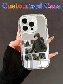 1 pieza Funda personalizada para teléfono con espejo reflectante y silueta recortada de retrato y mascota compatible con iPhone 11 12 13 14 15 16 Pro Max
