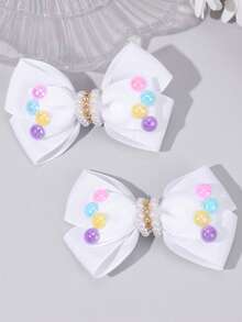 2 件白色蝴蝶结发夹，人造珍珠水钻蝴蝶结，时尚发饰，适合女孩青少年度假派对礼物