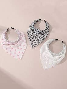 3 件女士波西米亚风格简约优雅雏菊和蝴蝶印花头带，适合日常和度假装，发带，发箍，秋季 - 彩色 - 查看 1