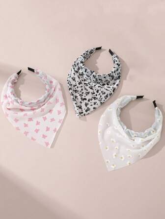 3 pièces Bandeaux style bohème simple et élégant avec imprimé marguerites et papillons, convient pour une tenue quotidienne et de vacances pour femmes