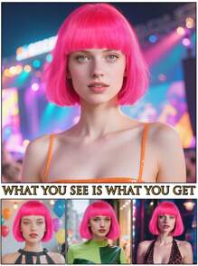 Fashion Women's BoBo Wigs, Short Straight Hair With Bangs Wigs, Multiple Pastel Colors Bob Anime Cosplay Wigs For Party Costume Wigs For Ladies, Pink Green Black Blonde Red Brown Blue White Purple Orange Yellow Rainbow Colorful Hairpiece For Holiday Comic Con Exhibition Celebration Daily Wigs For Birthday Gifts, Sassy Rockabilly Punk Cool Unique Rock & Roll 80s Wig