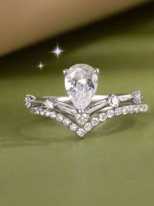 Sanrio 1PC Adjustable V-Shaped Drill Crown Drop Zirconia Ring - Luxe Vintage Elegance, Perfect For Daily Wear & Valentine's Day Gift For Her