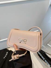 时尚新款蝴蝶结装饰单肩包，街头风格休闲通勤斜挎包，简约纯色腋下包，女士