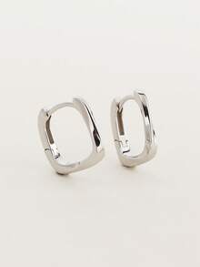 1 对简约 S925 银几何环形耳环，方形流线设计，优雅日常佩戴耳环，适合女性，理想礼物 - 耳環 - 查看 10