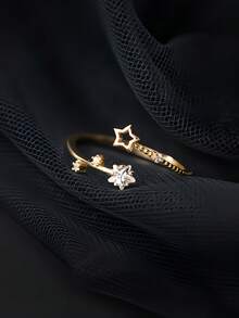 1枚时尚清新星形可调节开口戒指，适合女性日常、派对和节日佩戴 - 金黃色 - 查看 3