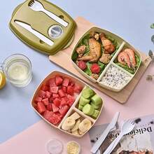 CASAMAX WL Lonchera con tres divisiones, incluye cuchara, tenedor y recipiente para dip. Se envía color al azar. Medida 21.5x15.3x6.3 cm - Unitalla - Ver 1