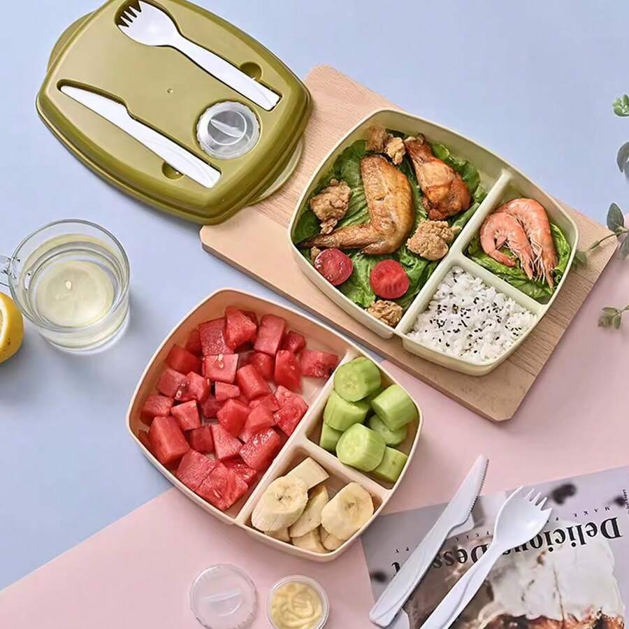 CASAMAX WL Lonchera con tres divisiones, incluye cuchara, tenedor y recipiente para dip. Se envía color al azar. Medida 21.5x15.3x6.3 cm - Unitalla - Ver 1