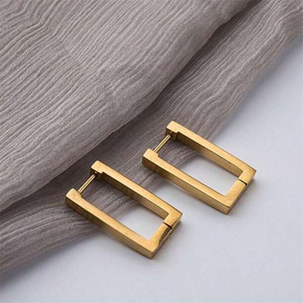 14K Gold Plated Minimalist Geometric Square And Rectangle Hoop Earrings, Dainty And Elegant, Suitable For Girls And Women, Great Gift Choice