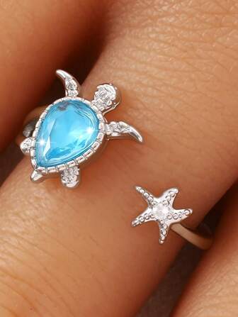 1 pièce Bague ouverte de la série océanique avec tortue et étoile de mer, convient pour les vacances à la plage
