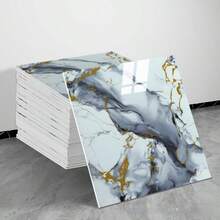 4张0.9平方米蓝金大理石纹瓷砖贴纸墙面装饰防水防潮铝塑板墙贴大理石瓷砖贴纸 - 霧霾藍 - 查看 1
