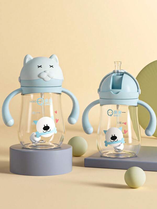 1 pièce Tasse pour enfants en forme de chien, tasse d'entraînement pour bébé de dessin animé, bouteille d'eau avec paille anti-gravité de 240 ml pour nourrissons, faite de matériau Tritan, avec poignée anti-poussière anti-fuite anti-chute, marquages précis, convient pour la maison, l'extérieur et l'utilisation quotidienne, le meilleur cadeau.