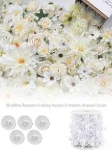 1pc Monochrome Series Floating Artificial Flowers Curtain, Creative Photography Prop, Indoor Outdoor Floral Decor, Plastic Fake Flower Petals Waterfall, Romantic Wedding Backdrop, 3-10cm Random Size, Decoration Material Pack