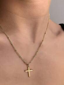 1pc Vintage Minimalist Stainless Steel Cross Pendant Necklace For Women