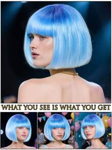 Fashion Women's BoBo Wigs, Short Straight Hair With Bangs Wigs, Multiple Pastel Colors Bob Anime Cosplay Wigs For Party Costume Wigs For Ladies, Pink Green Black Blonde Red Brown Blue White Purple Orange Yellow Rainbow Colorful Hairpiece For Holiday Comic Con Exhibition Celebration Daily Wigs For Birthday Gifts, Sassy Rockabilly Punk Cool Unique Rock & Roll 80s Wig