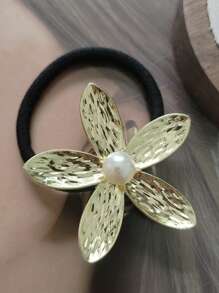 2/3 件花卉金属弹性发带，适合粗马尾辫，无损伤橡皮筋，马尾辫固定器，发圈，发绳 - 2PC不同花 - 查看 6