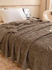 Double-Sided Taffeta Flocking Solid Color Bedspread Blanket, Modern Polyester Jacquard Weave Blanket, Machine Washable, Suitable For Bedroom, Sofa, Living Room, Napping, Gift,Fall Decor,Autumn Decor,Room Decor - Coffee Brown - View 2