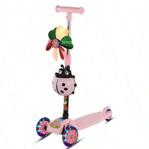 Patinete plegable para niños con ruedas de PU con luces, patinete para bebés, regalo maternal e infantil, esencial para pasear, jugar en el parque, regalo para niños, incluye accesorios con pegatinas de patrones aleatorios