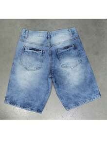 Men's Ripped Non-Stretch Shorts - Light Wash - View 2