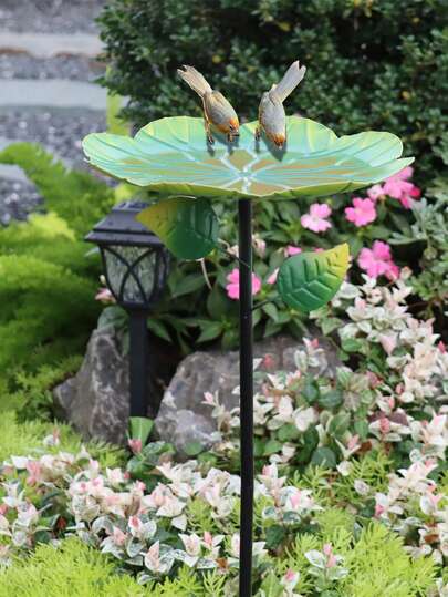 1 件花园金属鸟浴盆，高 28 英寸 - 独立式可拆卸鸟浴盆和喂鸟器，精美的叶子图案，坚固的结构，吸引野生鸟类，户外鸟浴盆适用于花园、庭院、草坪装饰，是生日、乔迁、毕业典礼、万圣节、感恩节、圣诞节、鸟类爱好者的理想礼物