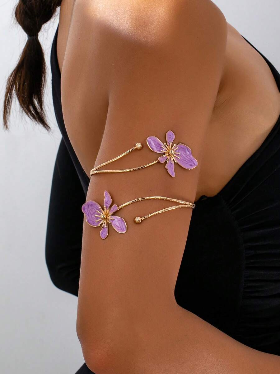 Flower Minimalist Arm Cuff Adjustable Fashionable Armlet - Purple Flower Armlet - View 1