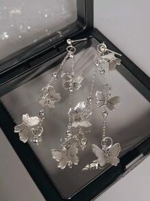 2pcs Fashionable Versatile Long Tassel Butterfly Pendant Earrings For Girls Wear Every Day, Party Jewelry