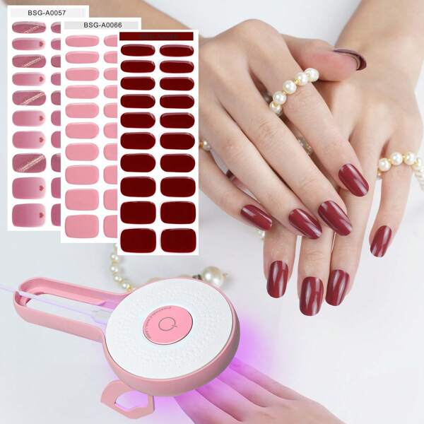 BETE Kit de tiras de uñas de gel, 20 piezas de adhesivos de uñas de gel, envoltorios de uñas de gel semi curados, de larga duración y calidad de salón, incluye lámpara LED, lima de uñas, palito de cristal, adecuado para proteger las uñas naturales durante la práctica de arte de uñas. Brillo a la luz de la luna, adecuado para reuniones diarias de mujeres y niñas