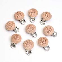 5pcs/pack 30mm Beech Wooden Pacifier Clip With Animal Design, Ready-made Diy Jewelry Fixture Clip