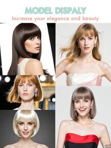 真人发夹式刘海假发，金色直发，适合头发稀疏者，男女通用，造型百变，增加发量，多功能假发，真人发 - S613 - 查看 11