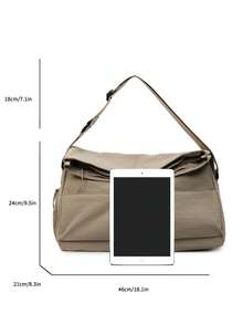 1 件米色 2025 夏季时尚大容量尼龙纯色旅行行李袋，带多个口袋、拉链、手柄、可调节肩带、鞋隔层、学校/大学/健身房/户外使用、可折叠手提包旅行必需品，适合假期旅行包行李箱旅行包女士