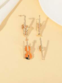 1/4 Peças Broche Série de Instrumentos Musicais Criativos em Formato de Violino e Flauta de Desenho Animado, Acessório de Vestuário Broche de Gota de Óleo de Liga, Decoração de Bolsa, Pinos Divertidos, Emblema de Pino para Escola - C3237 - Visão 3