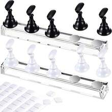 2 Set Nail Stand Painting Press Nail Holder Acrylic Magnetic Tips Training Fingernail Display Stands Holders And 96 Pieces White Reusable Adhesive Putty(Black And White) - Kim loại hồng - Xem 6