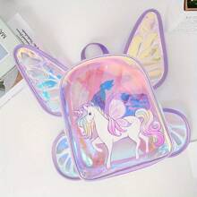 1pc Cute Unicorn Mini Backpack With Large Butterfly Wings, Clear TPU Material, Adjustable Shoulder Straps, Zipper Closure, Lightweight, Screen Print, Unlined, Suitable For College, Cartoon Style, Great Birthday & Christmas Gift