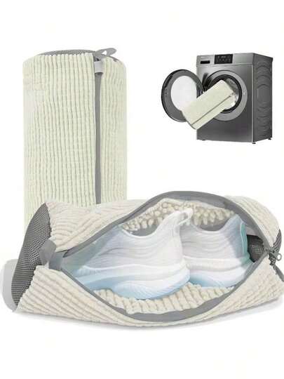 1pc 360° Durable Shoe Washing Machine Bag For All Shoe Types - Anti-Deformation, Machine Washable, Air-Drying, Protective Laundry Bag With Rich Fleece Inside, Perfect For Sneakers And Casual Shoes, Sneakers Washing Bag - Washing Machine Zipper Shoe Bag, Shoe Covers And Clothing, Perfect Sneaker Cleaning Kit