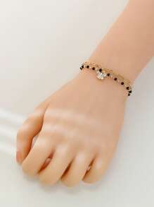 1 Peça Estilo Europeu & Americano Simples Dourado Sagrado Clássico Cruz Virgem Maria Cubic Zircônia Colorido Cristal Forma de Borboleta Tag Pulseira, Presente Ideal para Amantes, Amigos e Parentes, Uso Diário e Festivo Oração Dia dos Namorados