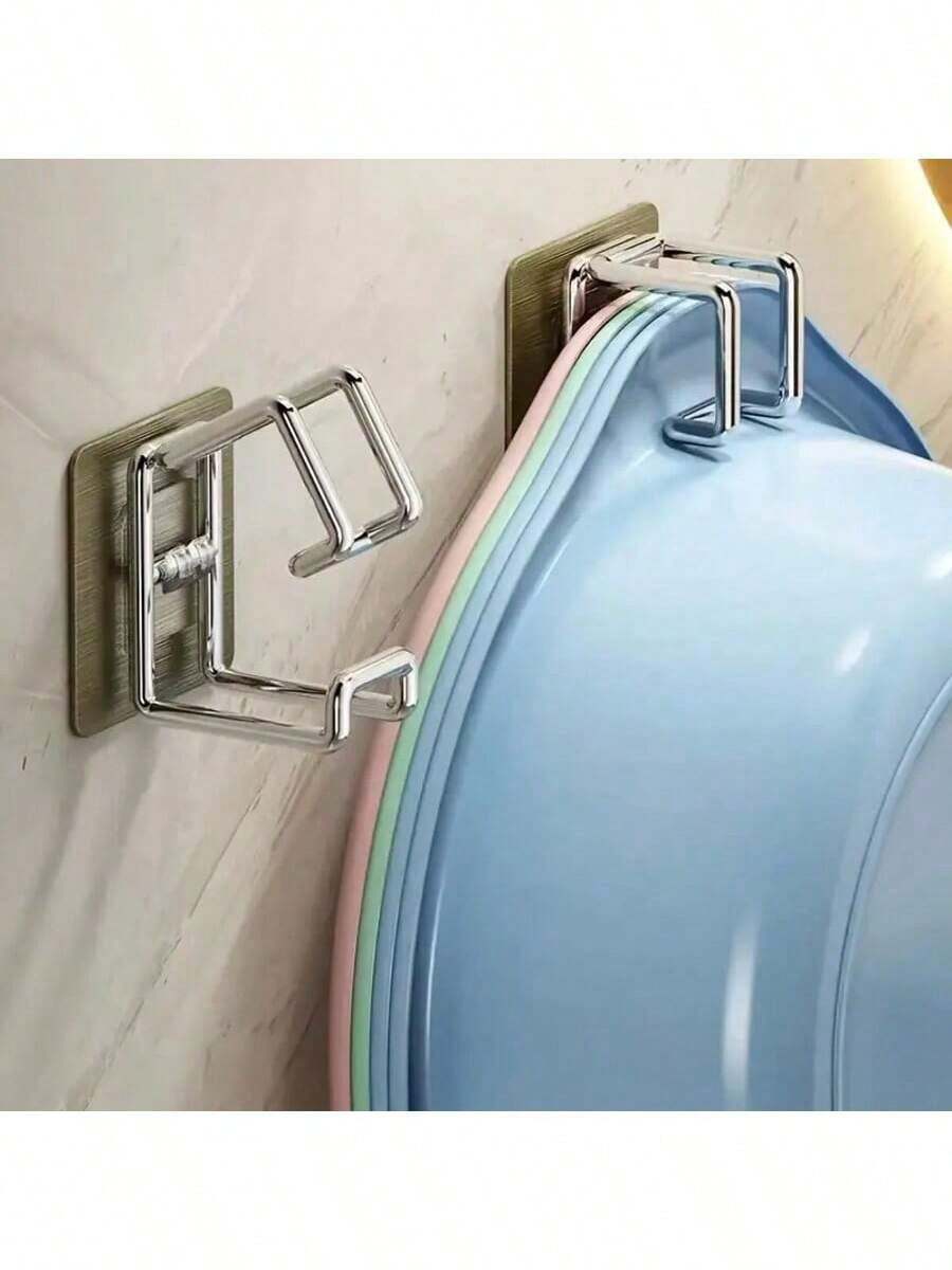 10 件不锈钢面盆挂钩 - 无需钻孔，壁挂式浴室储物架，时尚设计，可悬挂洗脸盆、毛巾架、实用挂钩