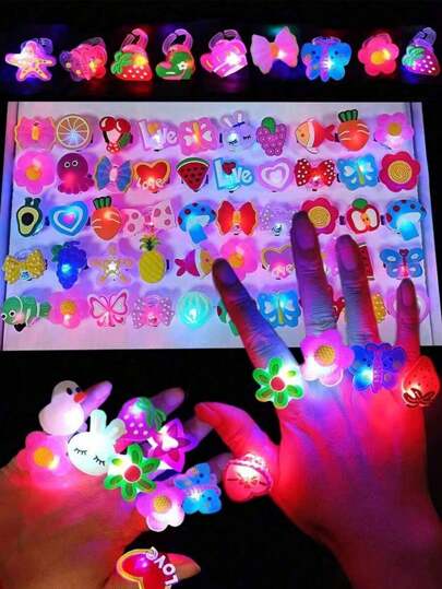 50pcs LED Luminous Cartoon Glowing In Dark Finger Rings Lights Pumpkin/Ghost Skull/Spider Horror/Santa Claus/Snowman/Christmas Tree/Etc. For Party Decor, Decorations Gifts, For Trick Party Cosplay Supplies Party Gift,New Year Gift,Christmas,Christmas Decorations,Christmas Decorations Home,Christmas Gifts.
