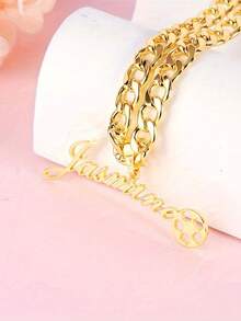 定制手工不锈钢足球皇冠吊坠项链 - 个性化“茉莉花”名字雕刻，金链，足球迷珠宝礼物 - 彩色 - 查看 3