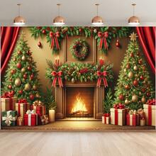 Toile de fond de Noël en polyester 2D - Polyvalente, convient pour les fêtes et la photographie, sans éclairage requis, décoration de fête de Noël