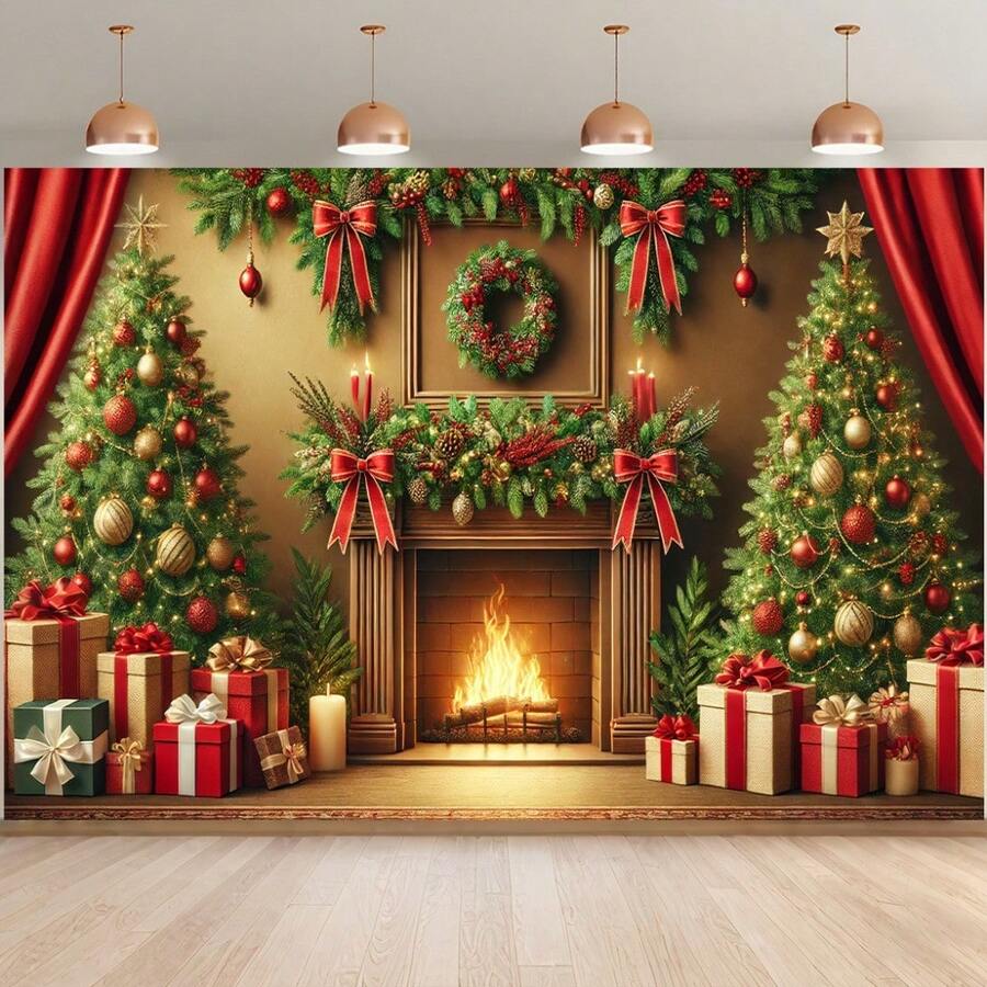 Toile de fond de Noël en polyester 2D - Polyvalente, convient pour les fêtes et la photographie, sans éclairage requis, décoration de fête de Noël