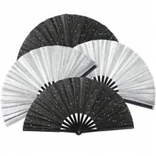 1 peça de ventilador dobrável de cor sólida brilhante. Leques de mão dobráveis, - Ventilador de rave - Ventilador dobrável grande de tecido premium, dança em linha, ventilador de dança tai chi, ventiladores de tecido retrô vintage de náilon, dobrável para performance em palco, ventilador DIY de cor sólida com grafite, terno para homens/mulheres, festival
