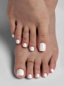 150片装脚趾甲贴纸 - 软胶哑光纯色短脚趾甲，适合女性夏季美甲装饰，按压式美甲贴纸，美甲用品 - 白色 - 查看 2