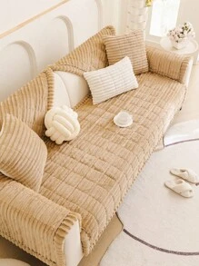 1 Pc Corduroy Plush Chair Cushion Seat Pad, Wooden Style, One-Piece Sofa Cushion, Anti-Skid, Pet Friendly
