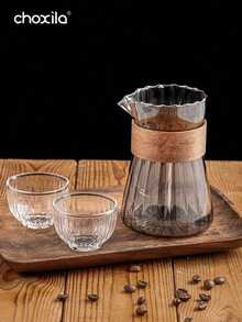 choxila 1个500毫升耐热玻璃咖啡壶，竖条纹高硼硅玻璃咖啡壶，带木环的茶壶，咖啡杯，茶杯 - 淺灰色 - 查看 6