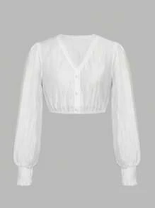 ii Women's White Dirndl Blouse Long Sleeve V-Neck Button Placket Costume Blouse For Oktoberfest And Carnival, Halloween - White - View 1