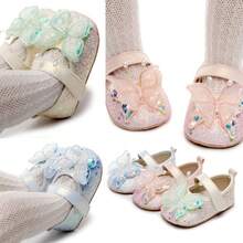 Baby Girl Dress Shoes Shiny 3D Butterfly Princess Mary Jane Flats Non-Slip Crib Shoes - Màu xanh lam - Xem 5