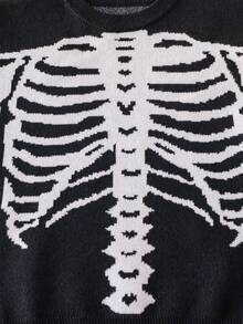 Boys' Halloween Skeleton Knitted Pullover Sweater, Suitable For Holiday, Spring, Autumn And Winter Seasons - Black - View 5