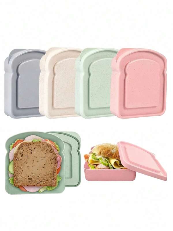 1pc Bento Box, Sandwich Container, Lunch Box Plastic Toast Shaped Food Storage Sandwich Box With Lid, Reusable, Microwave And Dishwasher Safe, Suitable For Family Or Adults, Kitchen Supplies